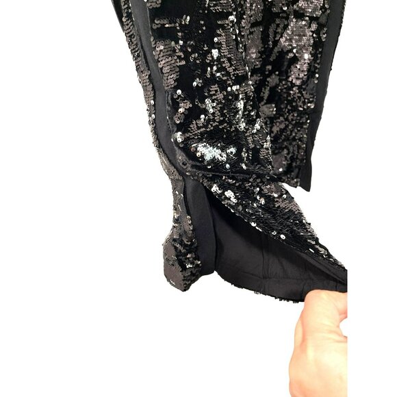 New Pam & Gela Black Sequin Flared Velour Pants Medium Mirror Ball Theme - Picture 6 of 9